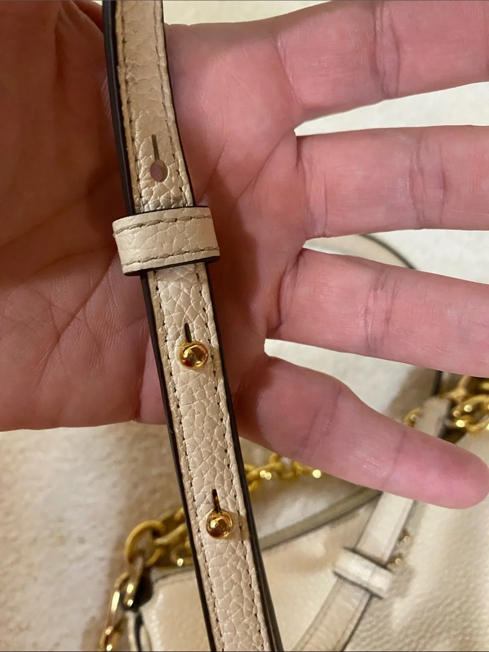 kate spade Cream Pebbled Leather Crossbody with Gold Chain Accent